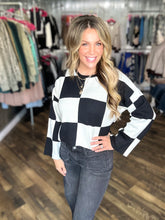 Black Round Neck Checkered Top