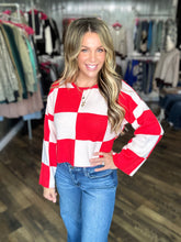 Red Round Neck Checkered Top