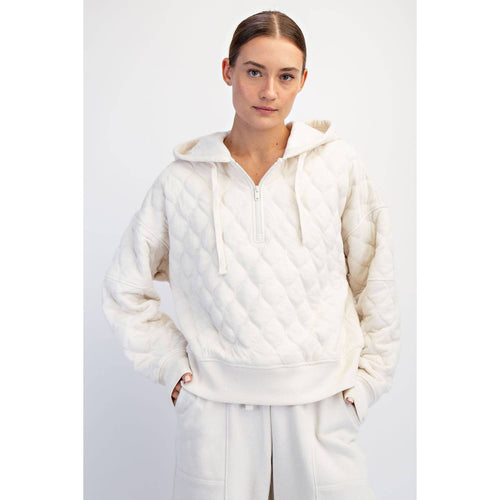 Bone Quilted Quarter Zip Hooded Jacket