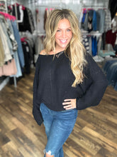 Black Ribbed Drop Sleeve Sweater