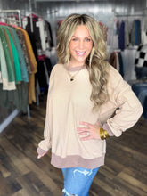 Tan Zigzag Stripe Oversized Top With Contrast