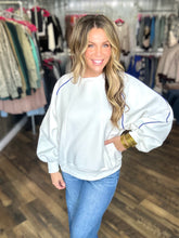 White and Blue Contrast Piping Pullover Sweatshirt *FINAL SALE*