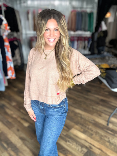 Burnt Amber Brushed Hacci Lounge Long Sleeve Pullover