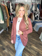 Red Brown Soft Wrap Shirred Side Open Cardigan