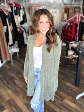 Olive Ribbed Open Cardigan With Babydoll Waist