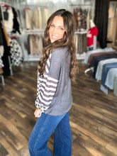 Dark Grey Checker and Stripe Long Sleeve Top