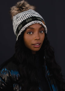 Gray Pom Hat w/ Green Plaid Trim