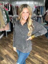 Ash Black French Terry Acid Wash Kangaroo Pocket Hoodie