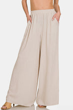 Zenana Pleated Linen Blend Wide Leg Pants**