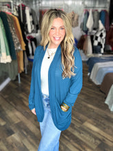 Teal Soft Wrap Shirred Side Open Cardigan