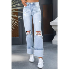 Light Wash Distressed Cuffed Denim Jeans