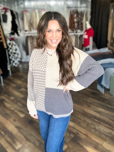 Grey Cream Colorblock Sweater