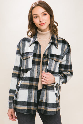 Love Tree Plaid Button Up Shacket**