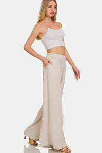 Zenana Pleated Linen Blend Wide Leg Pants**