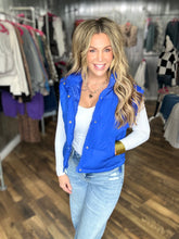 Royal Blue Mock Neck Casual Puffer Vest