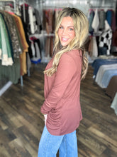 Red Brown Soft Wrap Shirred Side Open Cardigan