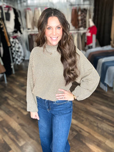 Taupe Balloon Sleeve Textured Long Sleeve Top