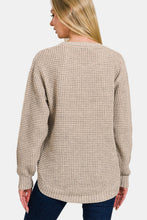 Zenana High Low Long Sleeve Waffle Sweater**