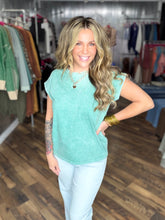 Dark Green Halo Washed Cuffed Short Sleeve Tee