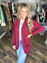 Burgundy Soft Wrap Shirred Side Open Cardigan