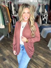 Red Brown Soft Wrap Shirred Side Open Cardigan