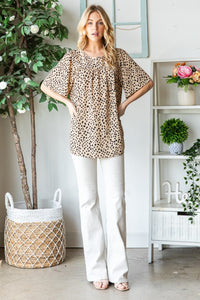 Heimish Full Size Animal Print Flutter Sleeve Blouse**