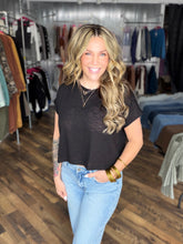 Black Round Neck Slub Hacci Cropped Top