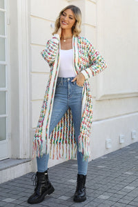 Multicolored Open Front Fringe Hem Cardigan**