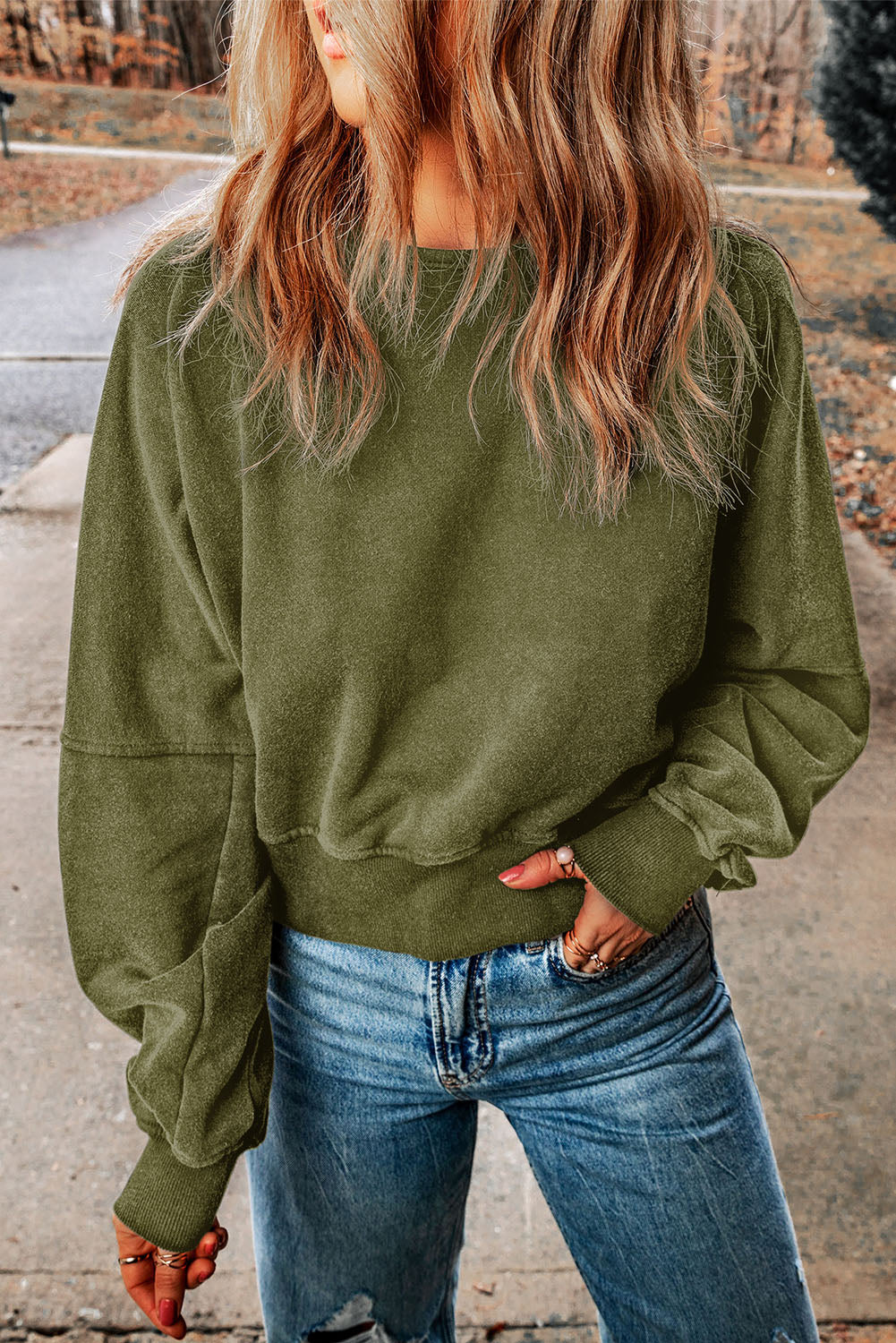 Round Neck Open Back Sweatshirt**