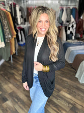 Black Soft Wrap Shirred Side Open Cardigan