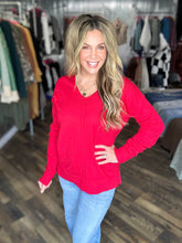 Red Stretchy V-neck Long Sleeve Lightweight Knit Top Sweater