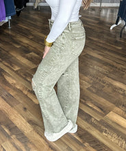 Mica Acid Olive High Rise Tummy Tuck Wide Leg Denim Jeans