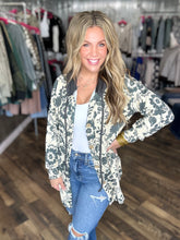 Floral Ribbed Knit Hooded Shacket