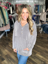 Black and White Ribbed Hooded Top