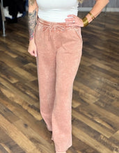 Rust Acid Wash Fleece Palazzo Sweatpants With Pockets