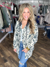 Floral Ribbed Knit Hooded Shacket