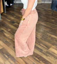 Rust Acid Wash Fleece Palazzo Sweatpants With Pockets