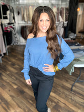 Washed Denim Ribbed Off Shoulder Top