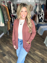 Red Brown Soft Wrap Shirred Side Open Cardigan