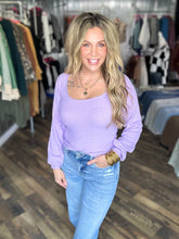 Lavender Square Neck Balloon Sleeve Top