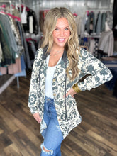 Floral Ribbed Knit Hooded Shacket