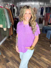 B Violet Washed Ribbed Short Sleeve Boat-neck Top