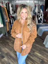 Congac Faux Suede Oversized Button Down Jacket with Pockets