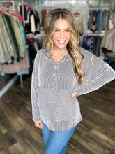 Black and White Ribbed Hooded Top