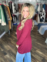 Burgundy Soft Wrap Shirred Side Open Cardigan