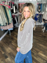 Brown and White Ribbed Hooded Top