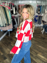 Red Round Neck Checkered Top