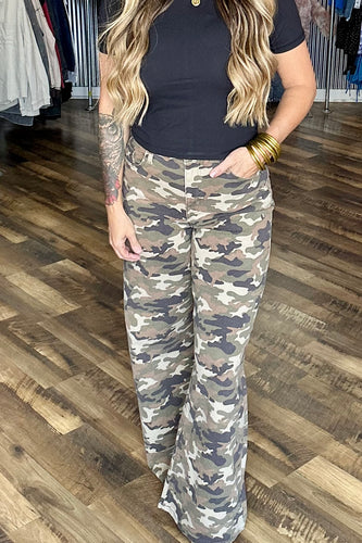 Cello Camo High Rise Wide Leg Jeans