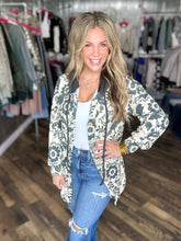 Floral Ribbed Knit Hooded Shacket