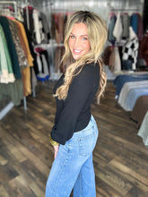 Black Square Neck Balloon Sleeve Top